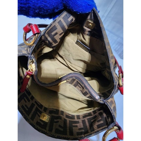 Authentic FENDI Zucca Print Canvas Medium Tote Bag Brown/Burgundy - Picture 14 of 16